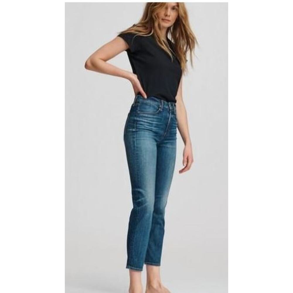 Rag & Bone Size 24 Nina High Rise Ankle Cigarette Jeans Blue Slit Cotton Blend